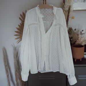 ZARA Contrast dotted mesh blouse